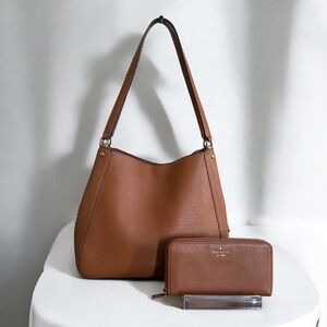 Authentic Kate Spade Leila Tan Pebbled Leather Handbag and Wallet Set
